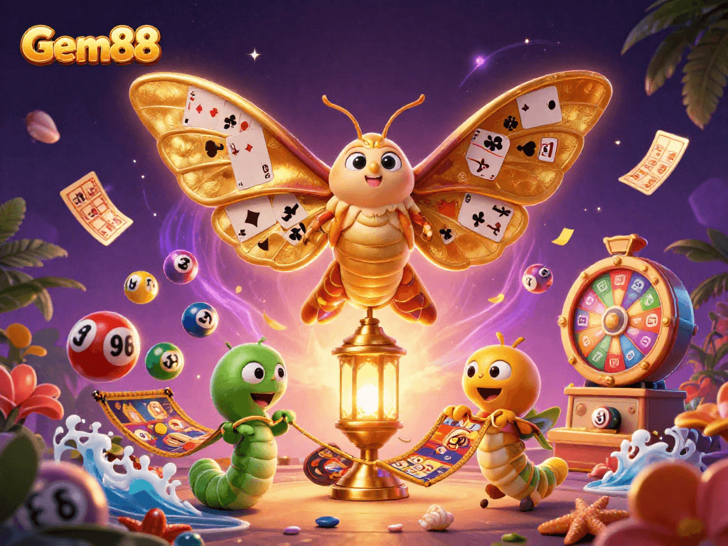 Experience Gem88's thrilling lottery action with colorful elements in a vibrant 3D scene.