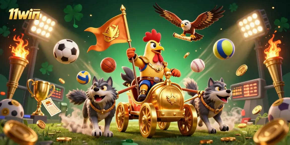 Engage in dynamic sports action with 11WIN as a rooster warlord leads the game atmosphere.