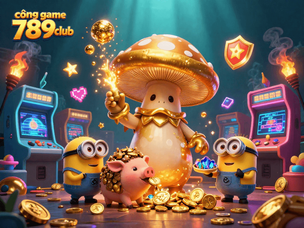 Engage with cổng game 789club, a vibrant 3D illustration filled with enchanting casino elements.