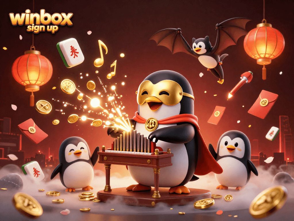 Engage with the winbox sign up experience featuring a vibrant casino scene filled with animated characters.