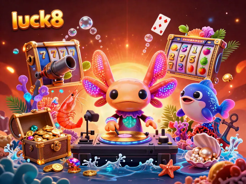 Experience the excitement at luck8 with vibrant slot games and underwater characters having fun.