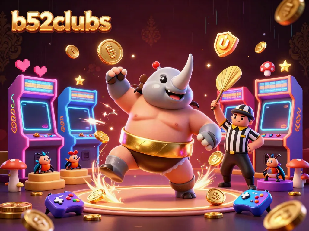 Experience thrilling gameplay at b52clubs as a sumo champion beetle unleashes coins in a vibrant casino.