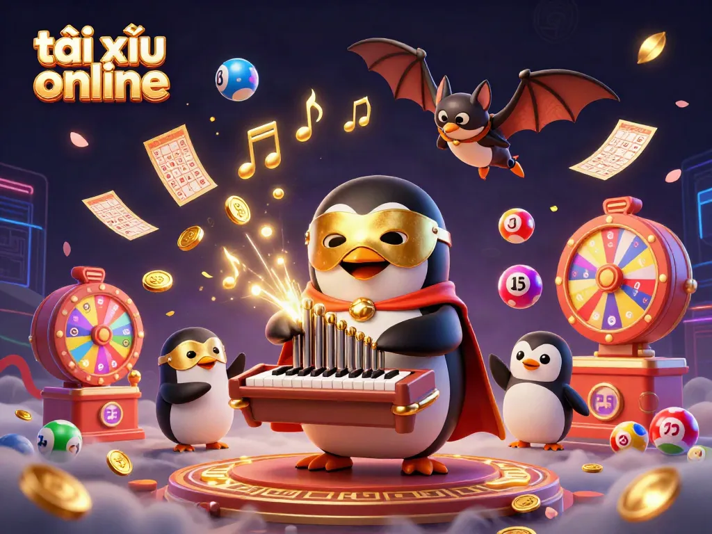 Experience dynamic tài xỉu online action with a penguin playing at a casino-themed scene.