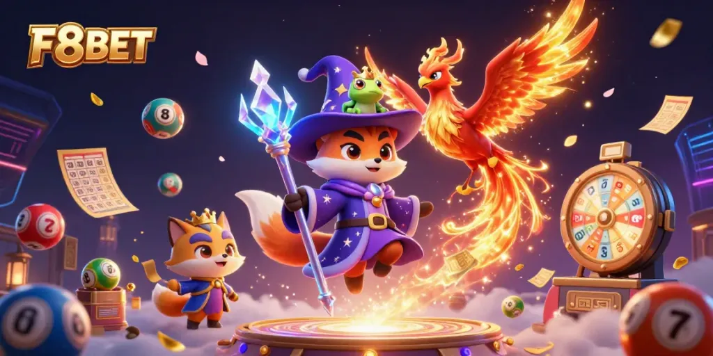 Experience the magical world of F8BET with vibrant gaming elements and mystical characters.