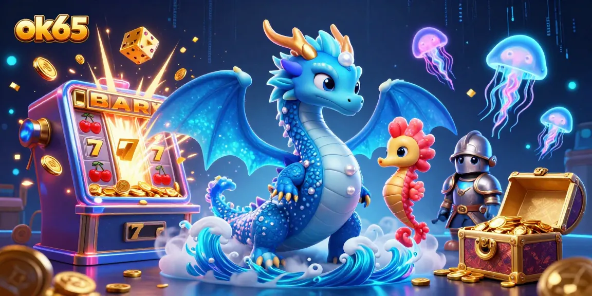 Spin the slots with ok65's vibrant casino image featuring a water dragon and treasures.