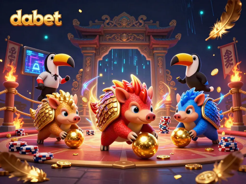 Engaging scene of dabet pangolins playing for riches with golden chips and vibrant casino elements.