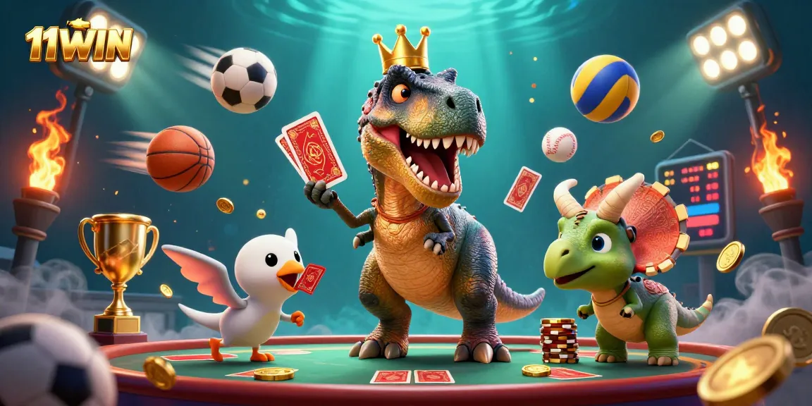 Experience dynamic sports betting action with 11WIN in this lively casino illustration.
