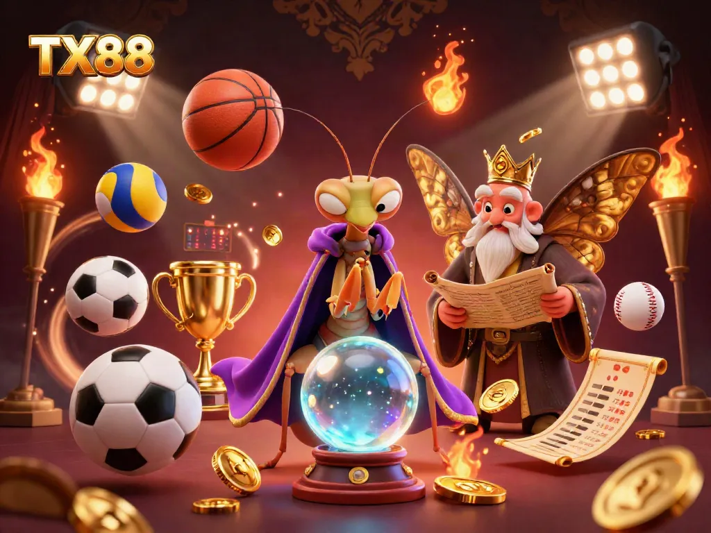 Bet on TX88 with dynamic sports-themed elements and mystical characters for an engaging gaming experience.