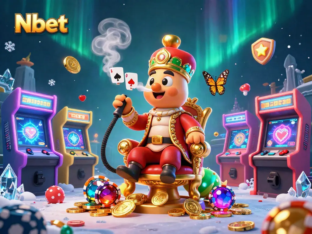 Nbet players engage with vibrant casino games, featuring a whimsical caterpillar hookah-master illustration.