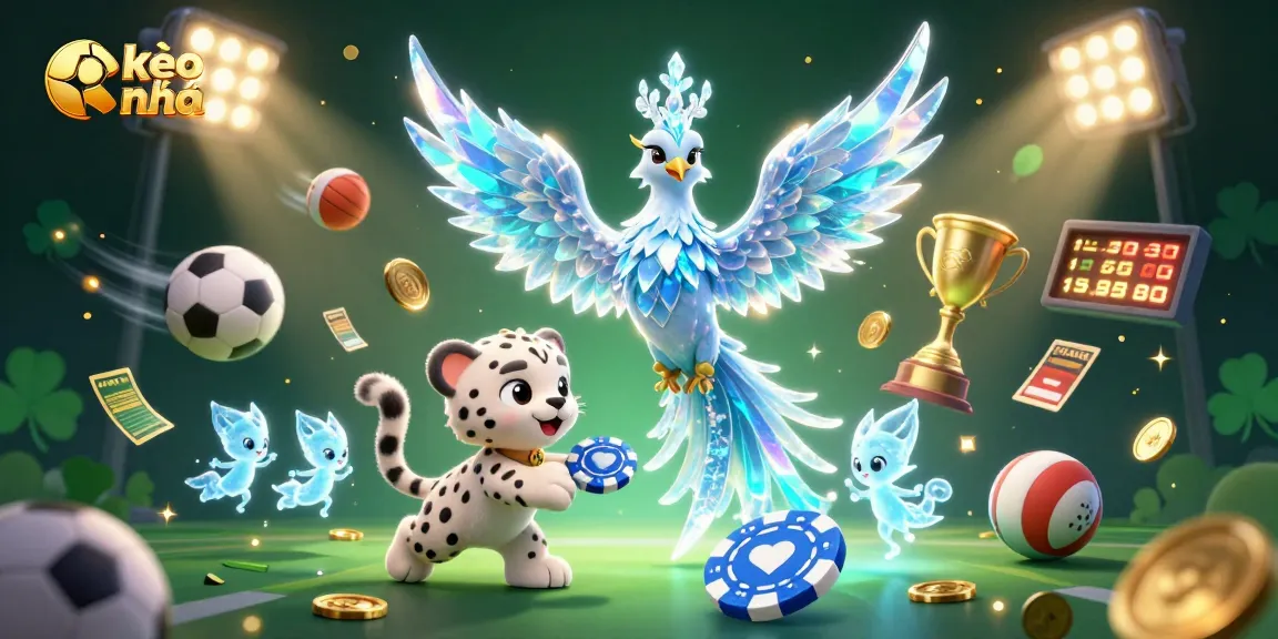 Engage with kèo nhà cái in a vibrant 3D illustration featuring dynamic sports betting elements and winning symbols.