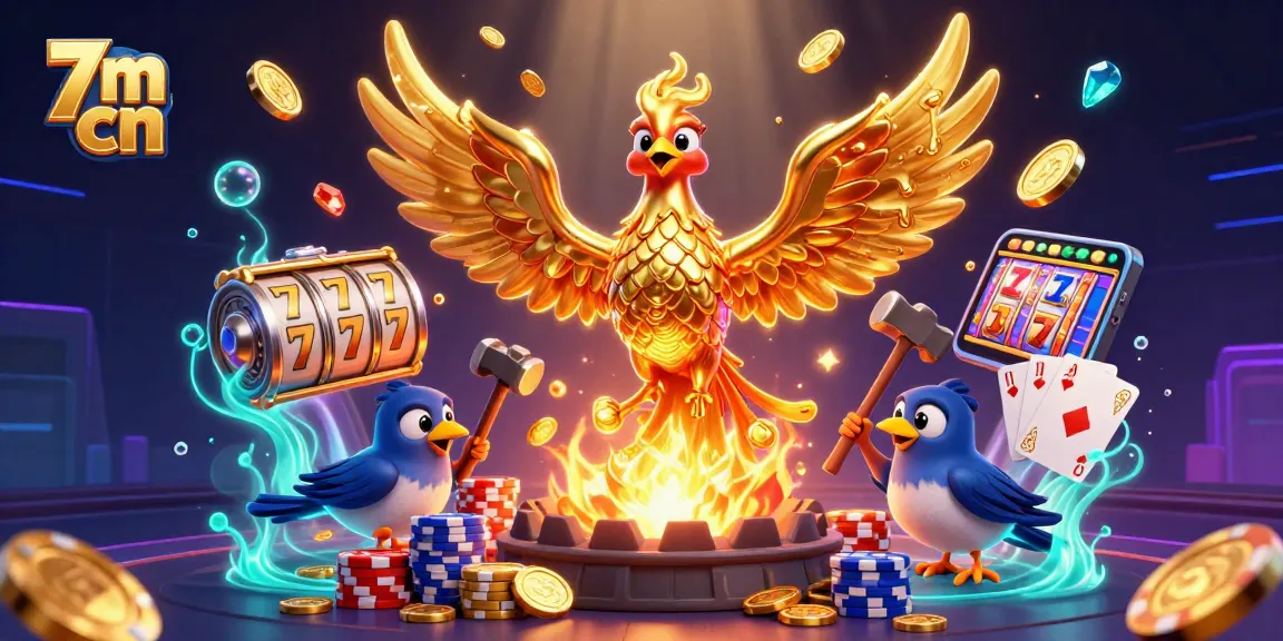 Experience thrilling wins with 7m cn in this vibrant casino scene showcasing a golden phoenix and slot reels.