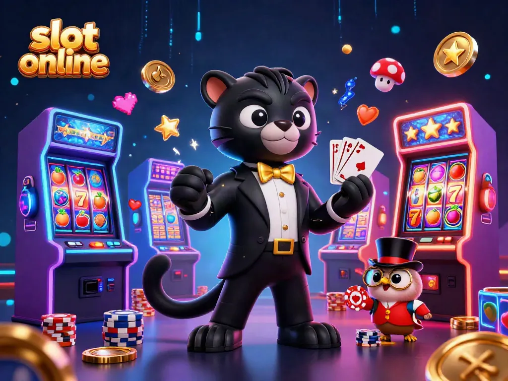 Engage with the excitement of slot online games in this vibrant, detailed scene.