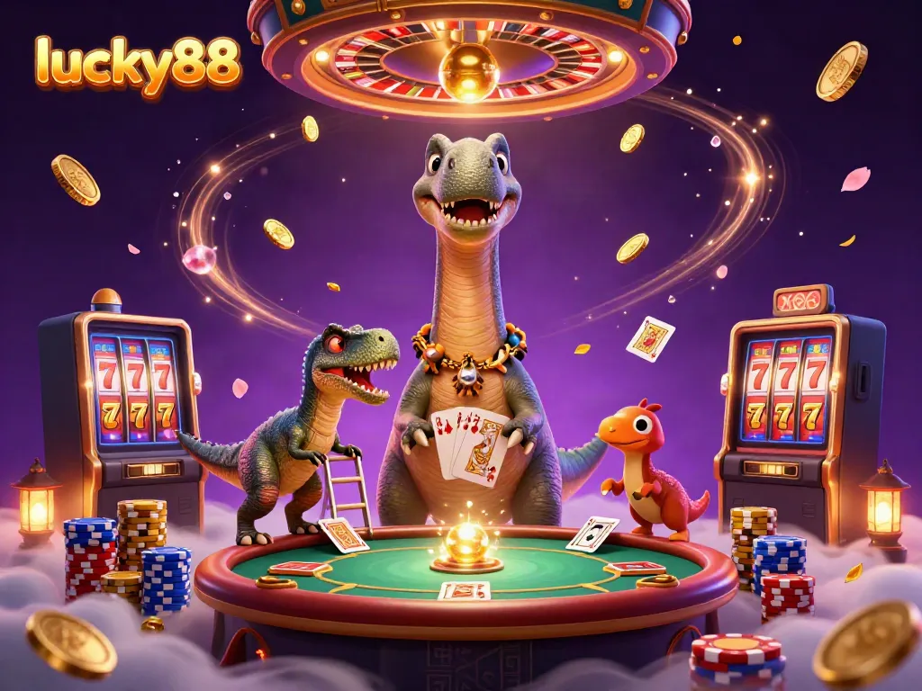 Experience the thrill of lucky88 with vibrant characters and casino action in a dynamic scene.