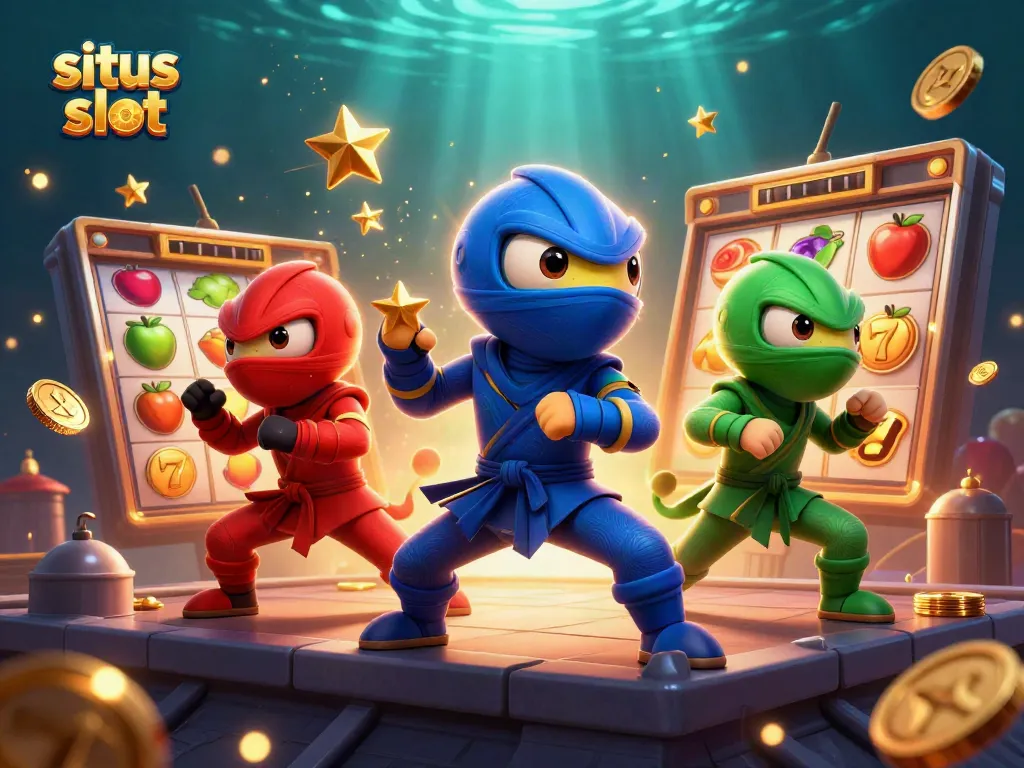 Experience thrilling excitement with situs slot as chameleons perform martial arts amidst dynamic slot game elements.