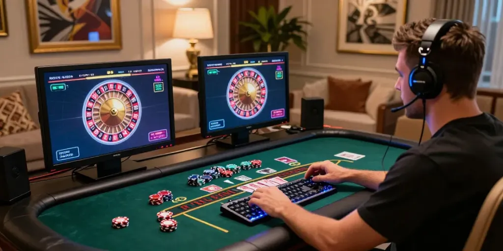 Engaging scene at luxurious casino sites not on gamstop showing a player enjoying live dealer games.