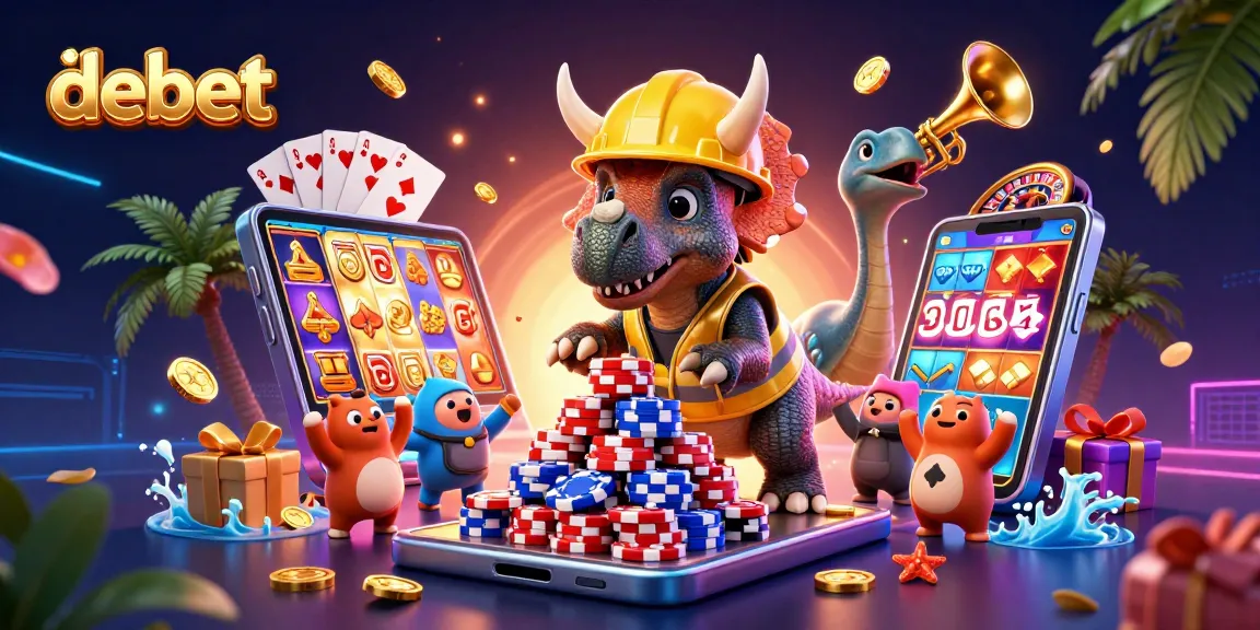 Engage in debet betting excitement with a lively, colorful gaming scene featuring characters and casino visuals.