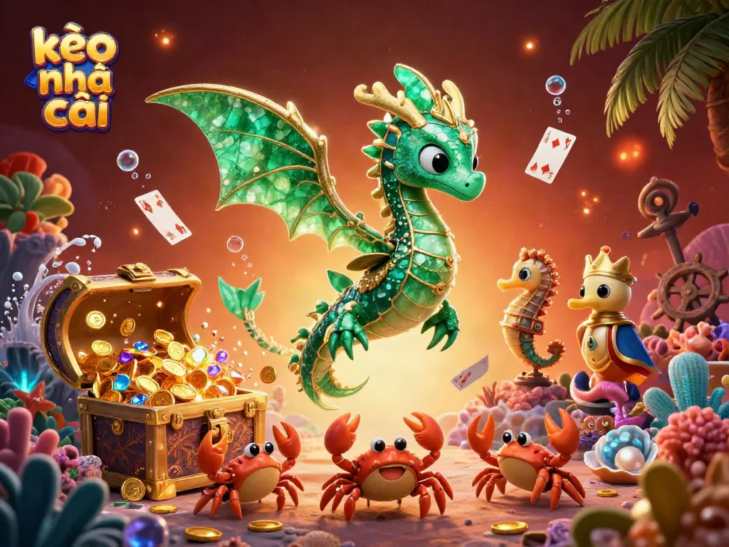 Experience the thrill of betting with kèo nhà cái through a vibrant underwater scene filled with treasures and characters.