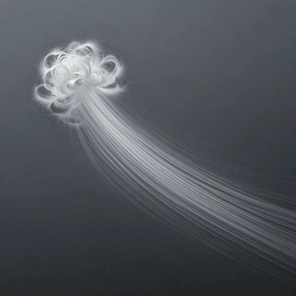 Silver light filaments converge into a white bloom in a graphite haze.
