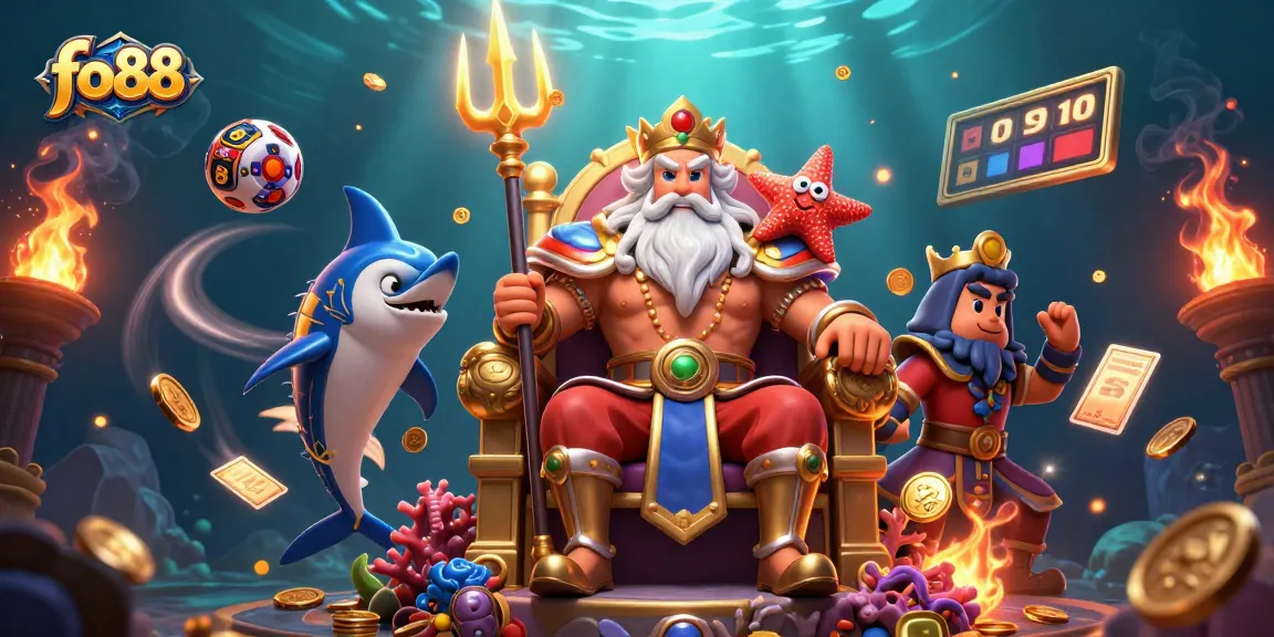 Experience the thrill of fo 88 casino with a lively scene featuring Neptune, jackpot elements, and sports action.
