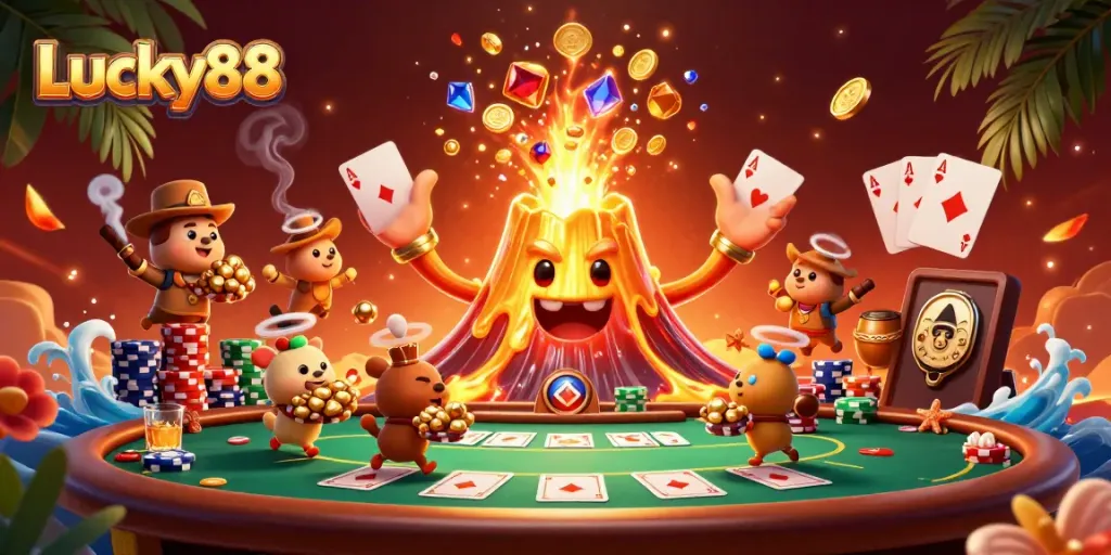 Engage in thrilling gameplay with Lucky88's captivating treasures and vibrant casino elements.