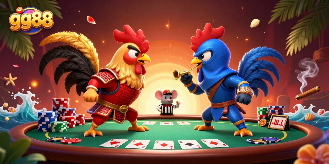 Engage with the gg88 dynamic poker showdown featuring roosters in armor.
