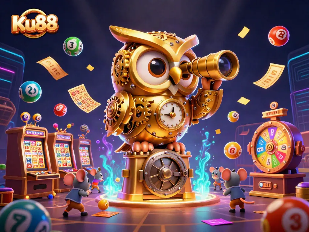 Engage with Ku88's vibrant online gaming world featuring a whimsical casino scene.