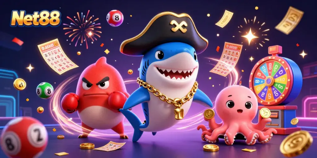 Experience the thrill of betting with Net88's vibrant gaming scene showcasing exciting lottery elements.
