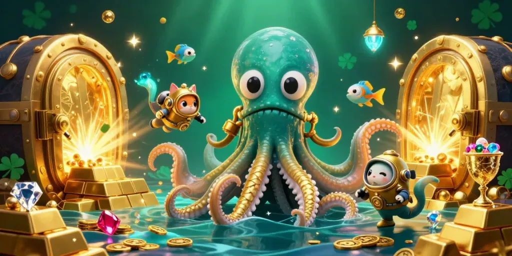 Experience the excitement of mm 88 with our captivating treasure scene featuring a kraken and diving cat.