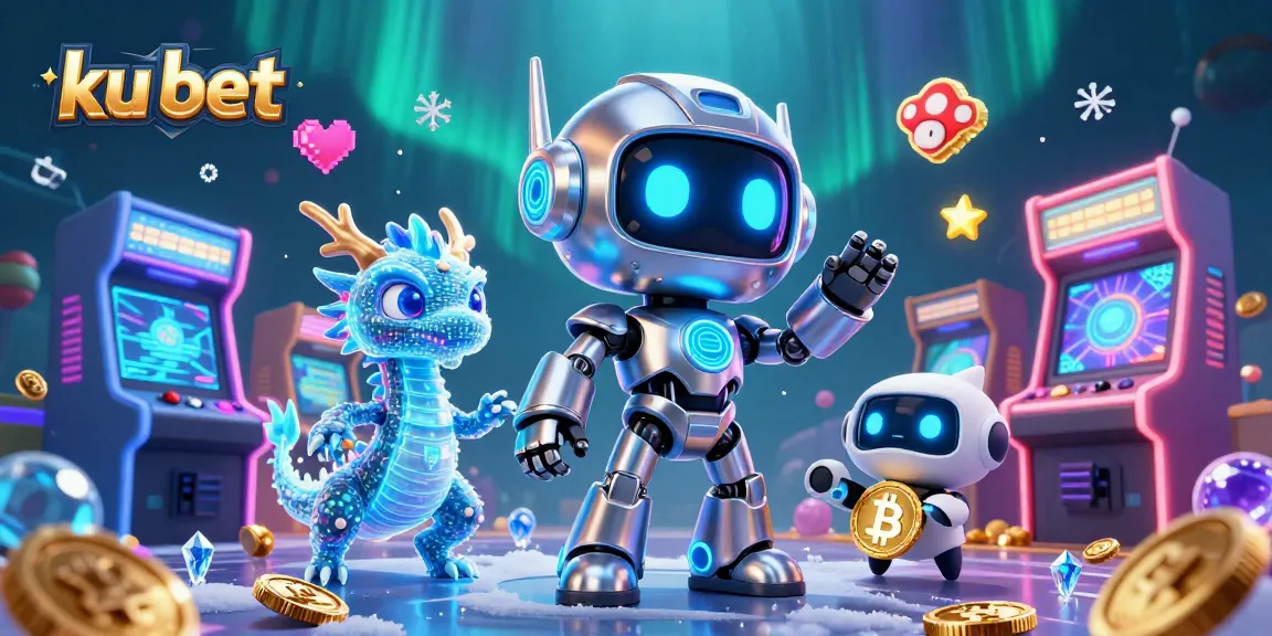 Experience excitement at ku bet with a vibrant 3D casino scene featuring digital characters and gaming elements.