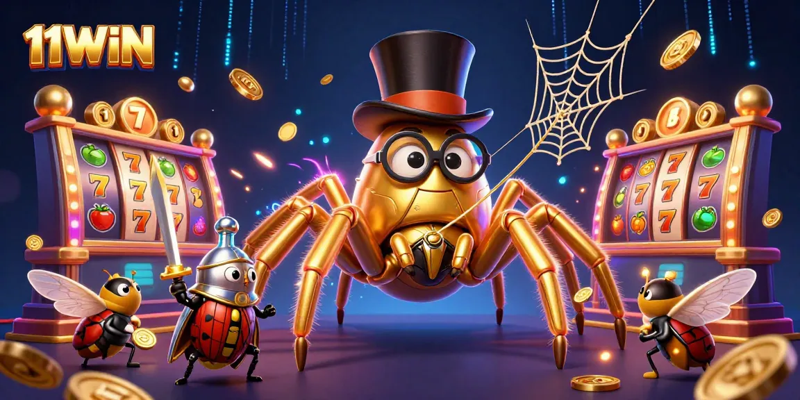 Join the excitement with 11WIN as the golden tarantula and beetle knight engage in dynamic casino gameplay.