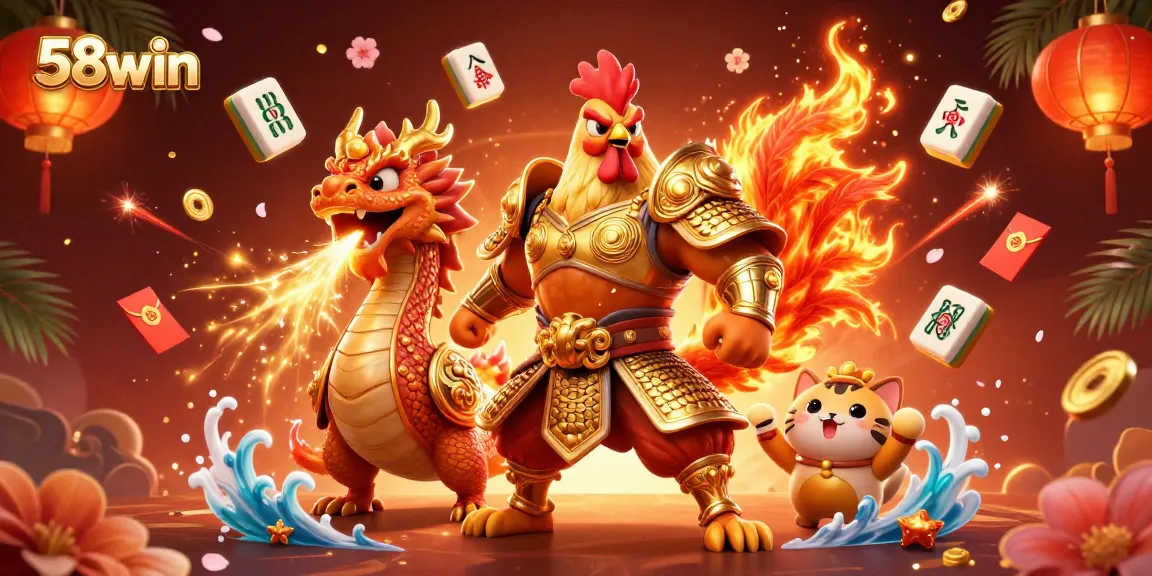 Experience thrilling action at 58win with a dynamic illustration showcasing vibrant gaming elements and characters.