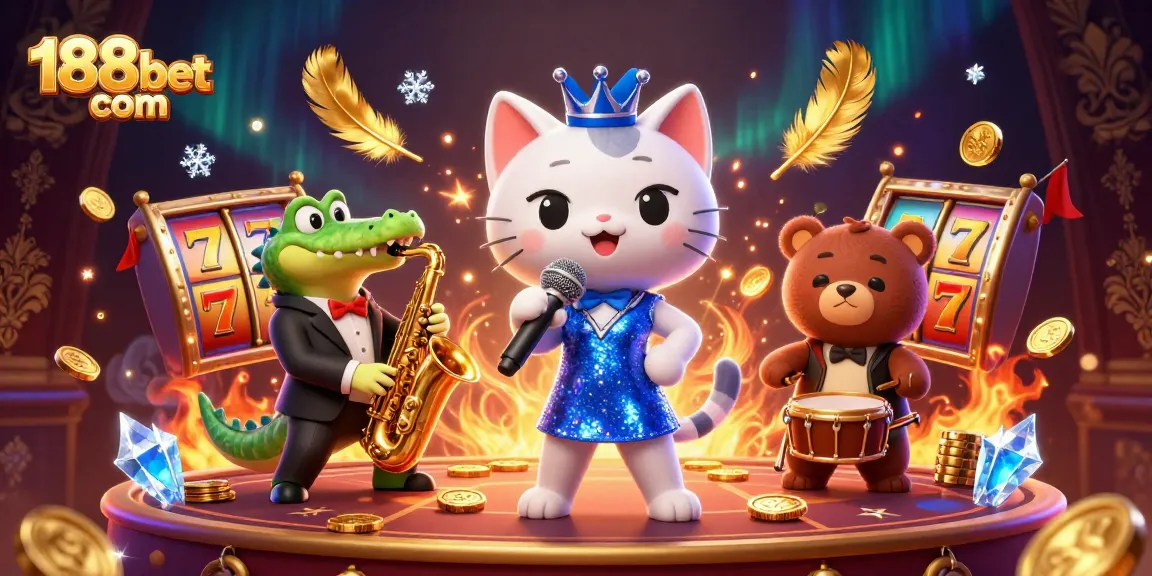 Experience thrilling gameplay at 188bet com with vibrant casino action featuring a jazzy cat, crocodile, and bear!