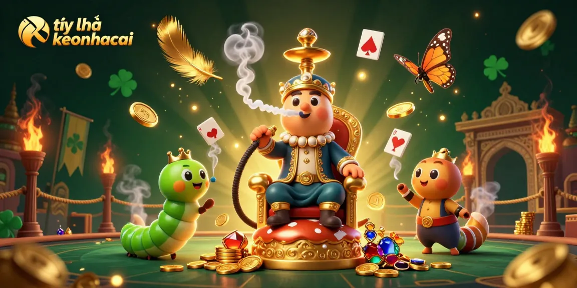 Experience the excitement with tỷ lệ keonhacai symbols in a vibrant casino scene featuring a whimsical caterpillar.