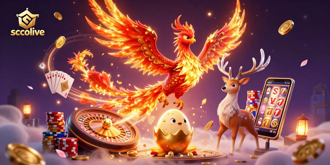 Socolive showcases a vibrant fire phoenix scene with golden coins and poker chips amidst a dramatic casino backdrop.