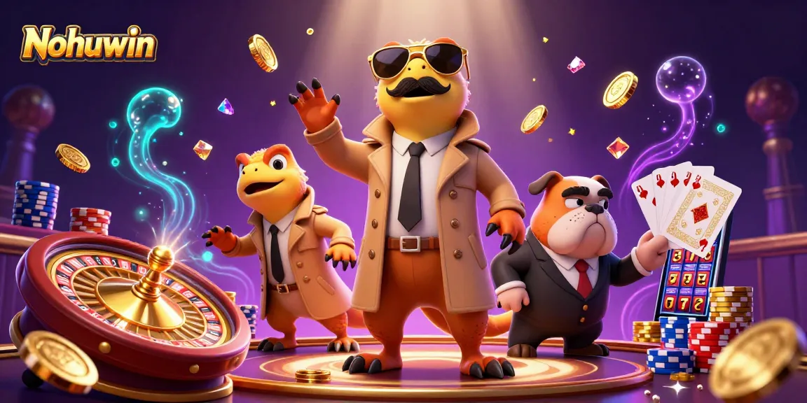 Nohuwin raptors cleverly disguised entering VIP lounge, surrounded by casino games and riches.