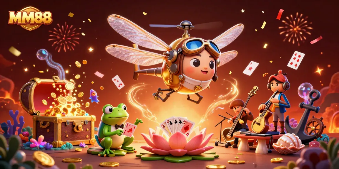 Experience winning thrills with MM88 at the vibrant lily pad casino; watch a frog croupier deal cards!