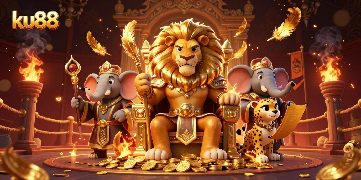 ku88 brings an exhilarating experience with a fierce lion king and golden treasures in a dynamic casino atmosphere.