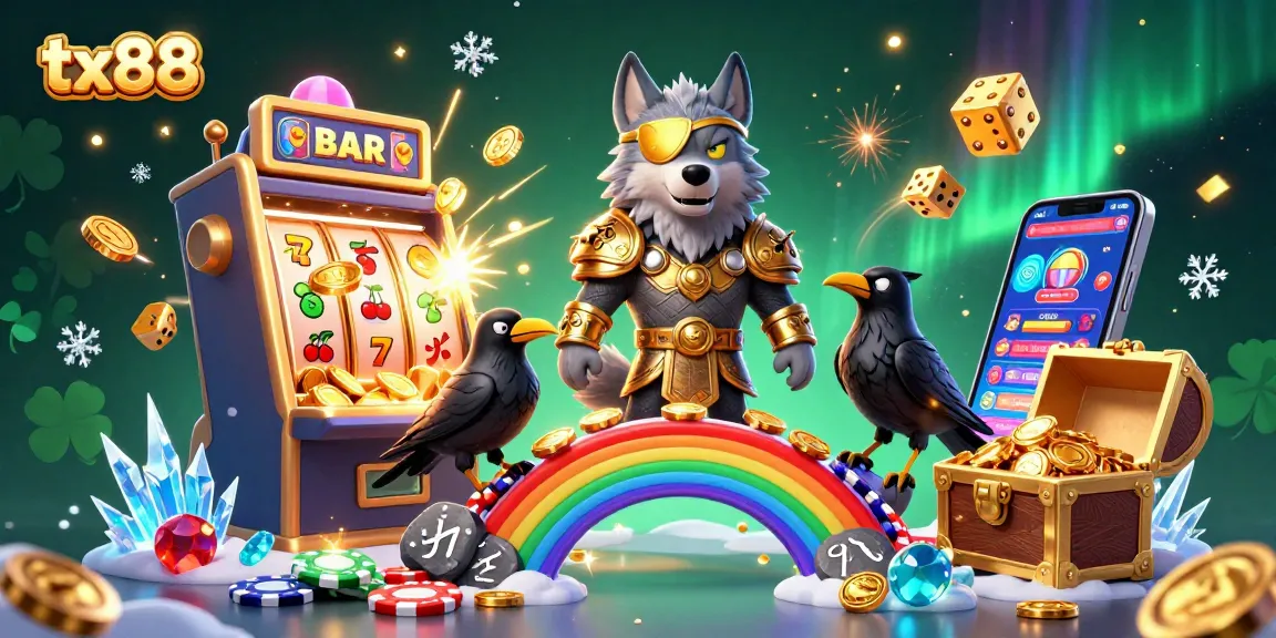 Experience tx88's exciting slot scene featuring Odin and ravens amidst vibrant casino elements.