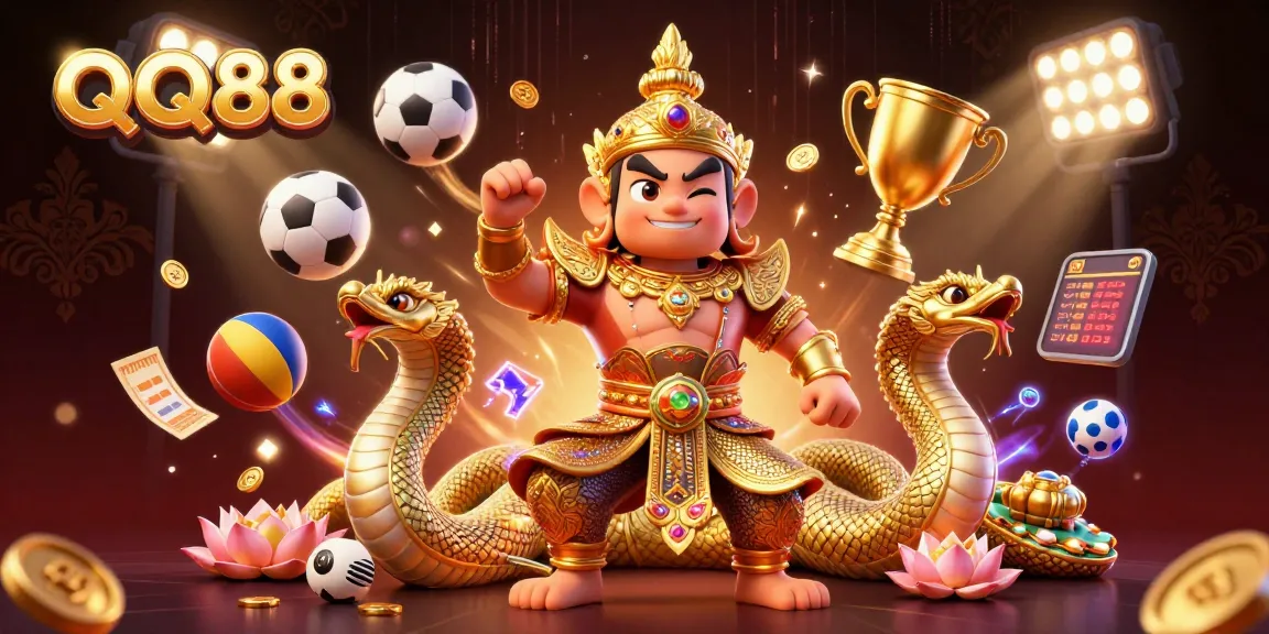 Engage with QQ88's thrilling online betting environment featuring vivid characters and dynamic sports elements.